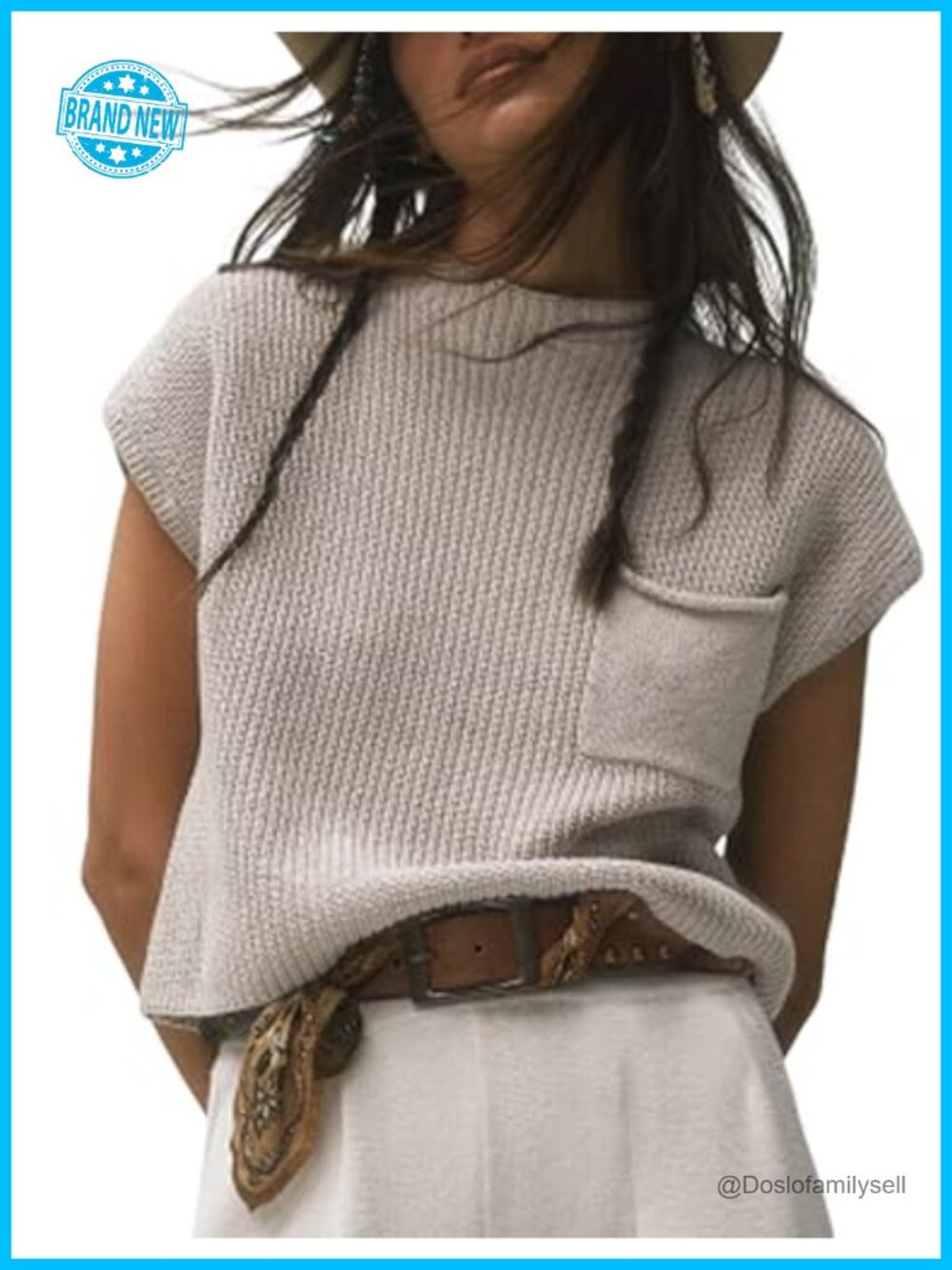 Sleeveless Knit Sweater Vest Mock Neck Cap Sleeve Pullover Boxy Fit Viscose Yarn